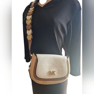 Michael Kors Cream and Tan Crossbody Bag